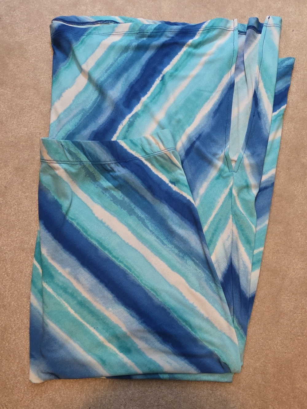 Susan Graver Blue Teal and White Striped Maxi Skirt